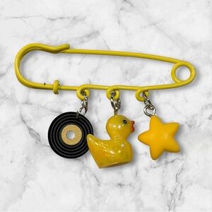 Yellow Safety Pin with Charms